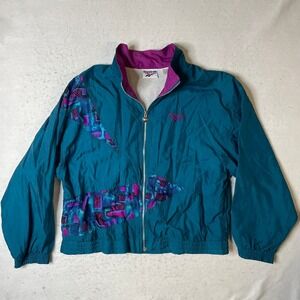Vintage Reebok Windbreaker Jacket Teal‎ Purple Geometric Print XL